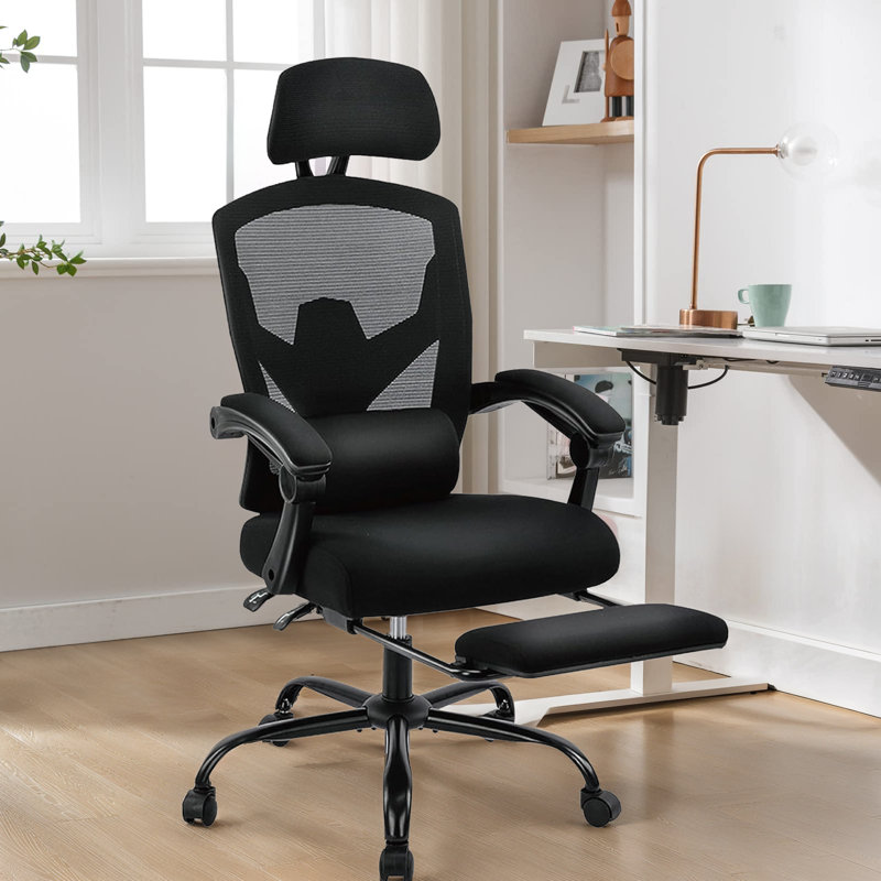 Oreste Home Office Desk Chair with Footrest, High-Back Mesh Rolling Swivel Reclining Chairs with Wheels, Comfortable Headrest, Lumbar Support, Comfy Arms for Home, Office, Gaming, Student