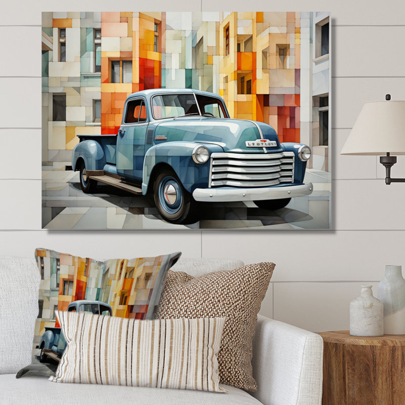 Pickup Truck Geometric Abstraction II - Transportation Wall Art Prints, H 24 po x l 32 po x P 1 po, Toile tendue