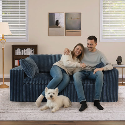 Brinae 78.8 "W Fully Compressed Cloud Sofa, Corduroy Fabric, Deep-Seat Style, Removable Cushions, No Assembly Required