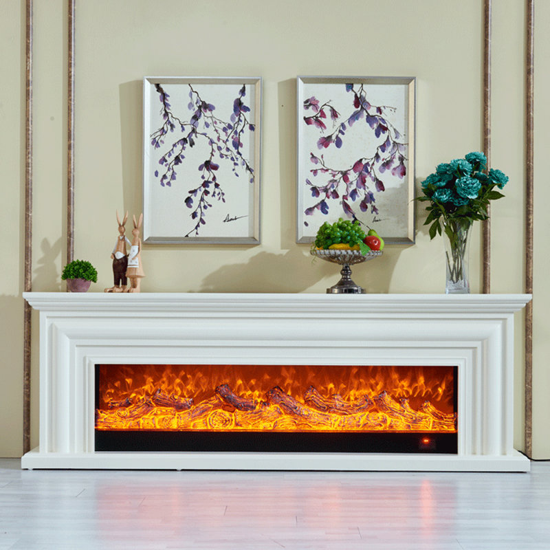 Foyer blanc en bois massif avec meuble télé, Blanc, H 27,56 po x l 70,87 po x P 12,99 po