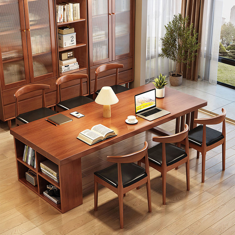 Bureau rectangulaire en bois massif brun noisette, H 29,53 po x l 86,61 po x P 35,43 po