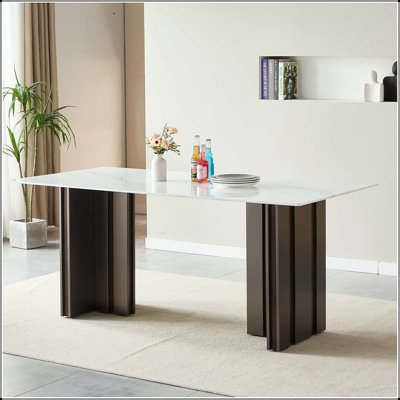 69.3" Modern Rectangular Dining Table with Marble Glass Top
