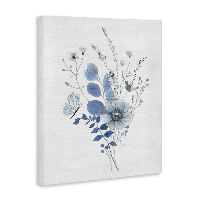 Art mural sur toile de fleurs bleues subtiles par Janet Tava, H 30 po x l 24 po