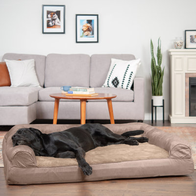 Plush & Suede Full Support Orthopedic Foam Sofa Style Bolster Dog Bed