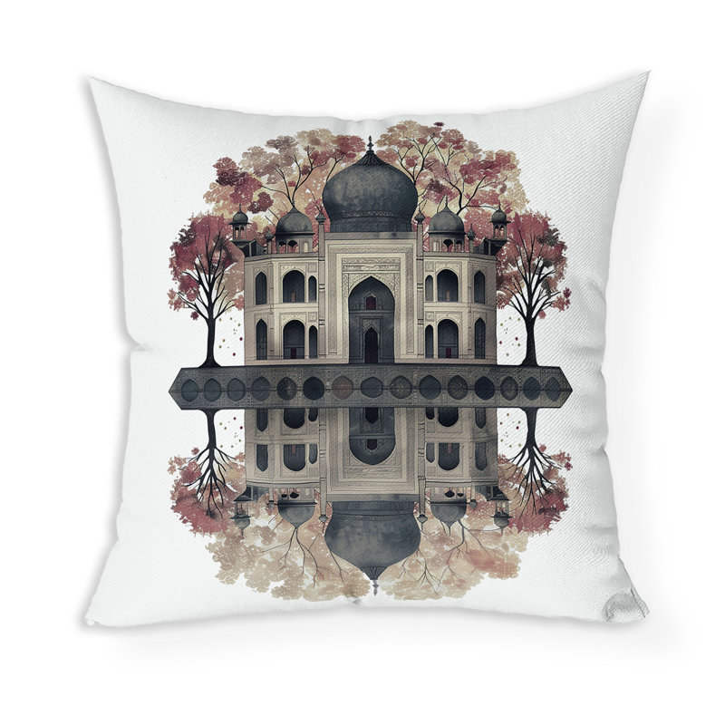 Coussin décoratif intérieur / extérieur Mughal Waterside Paradise, H 20 po x l 20 po, Vert/rose