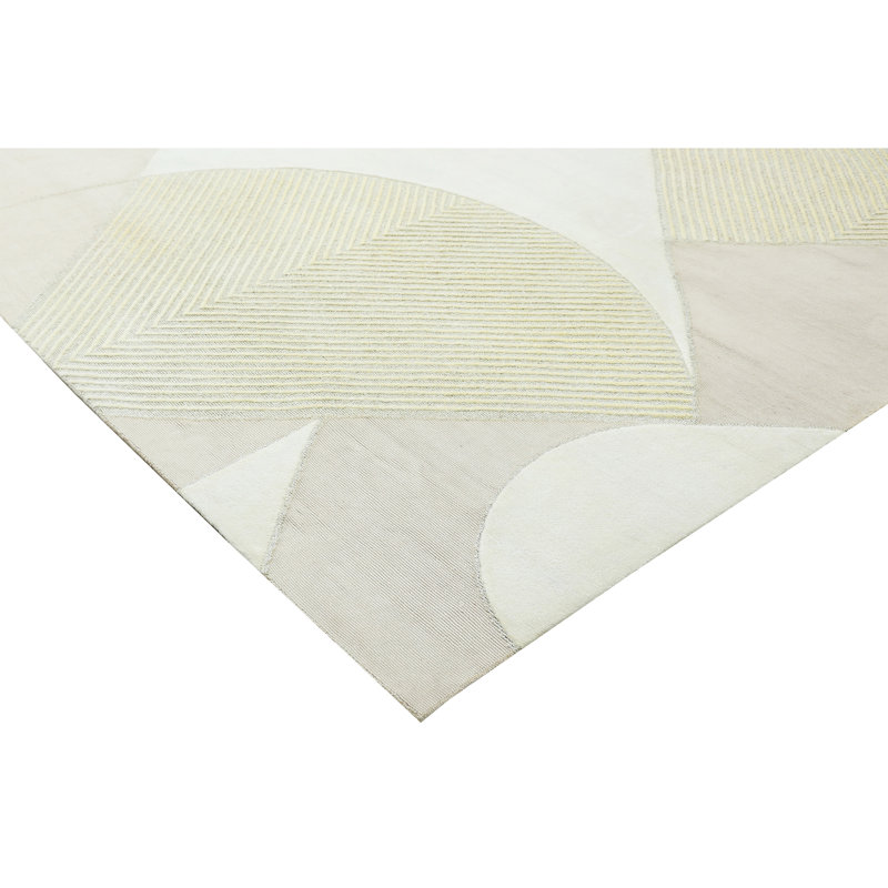 Hand Knotted Area Rug in White And Beige, Rectangle 9' x 12'