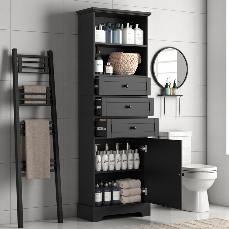 Armoire de salle de bain autoportante, Noir, noir, noir, noir