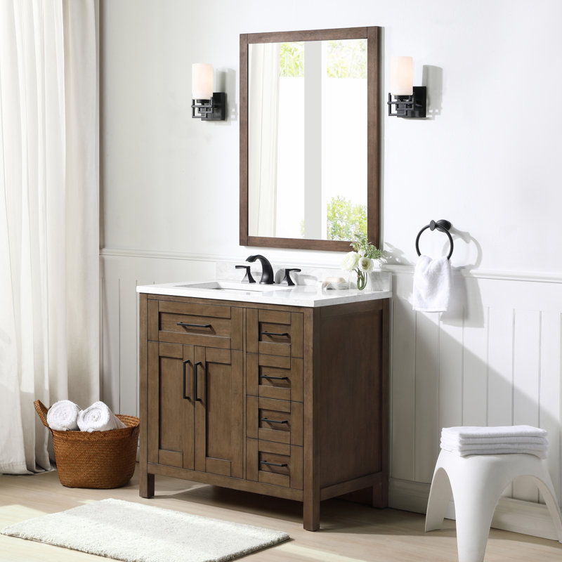 OVE Decors Tahoe 35" Single Bathroom Vanity Set with Mirror, Almond Latte