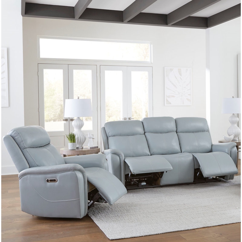 Allysia Power Reclining Sofa And Recliner, Seamist Grey