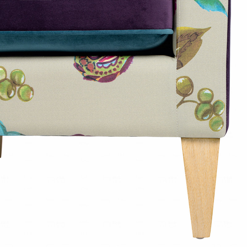 Chaise d'appoint 28 po Patchwork, velours bleu sarcelle et mauve à motif floral multicolore