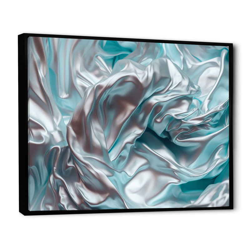 «Silver Blue Dancing Colors», impression sur toile de marbre abstrait, H 12 po x l 20 po x P 1 po, Cadre flottant noir