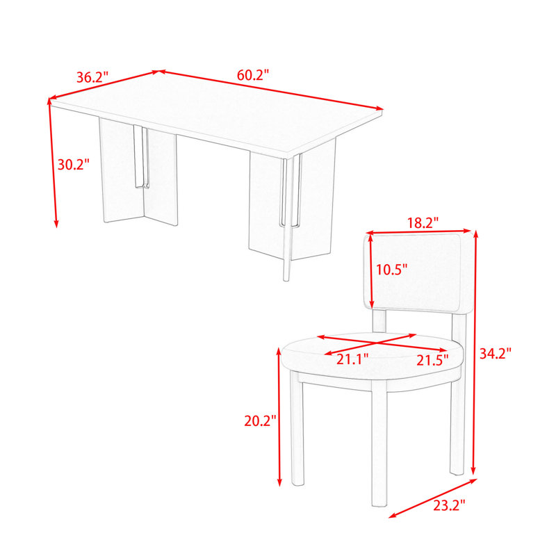 Ensemble de table de salle à manger 7 pièces en bois avec table rectangulaire et 6 chaises rembourrées, Gris, Gris