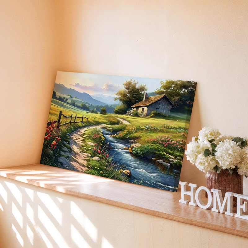 Impression sur toile, décor de jardin, paysage, chalet, paysage, campagne, 18 x 24 in