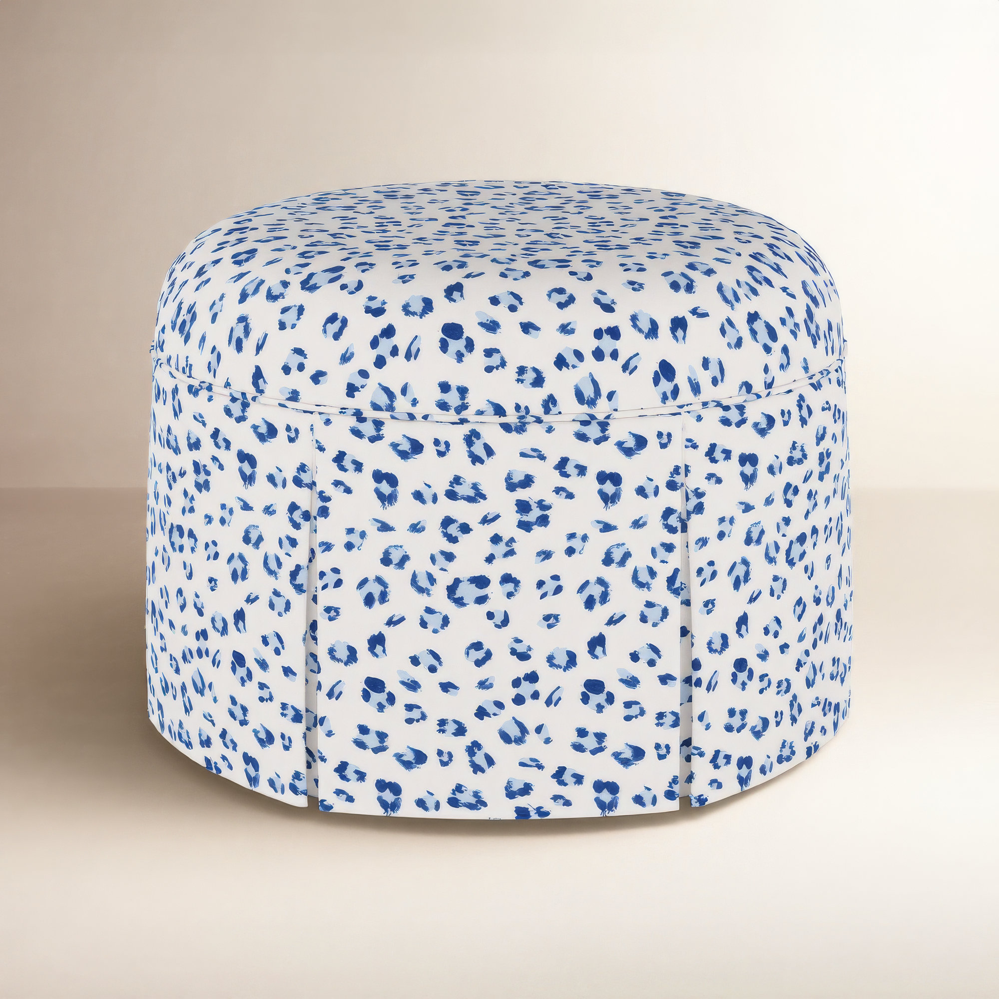 Manders 25" Round Ottoman, Brush Cheetah Blue