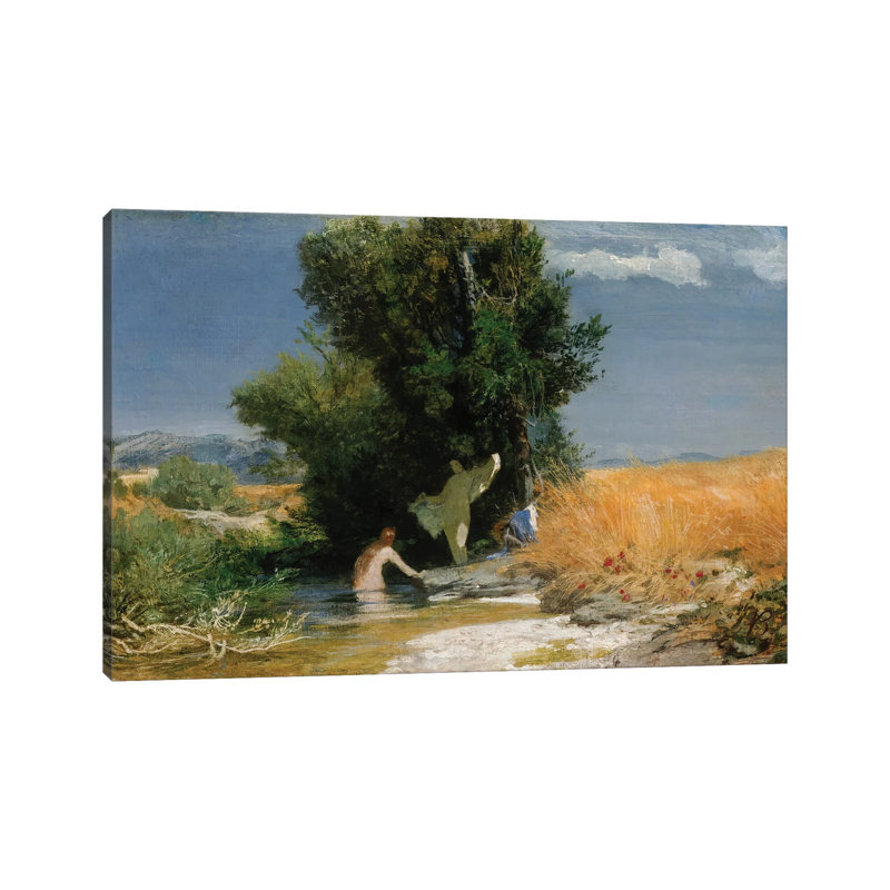 Champ de maïs avec filles qui se baignent  , H 8 po x l 12 po, Wrapped Canvas, Ne s’applique pas