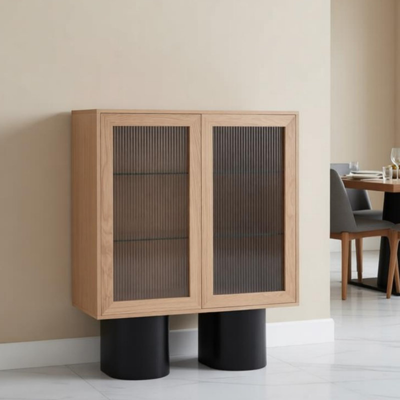 Buffet simple, Noir/Bois robuste