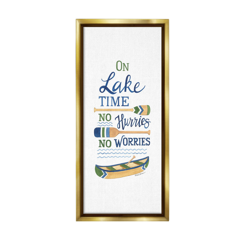 "No Hurries On Lake Time" par Deb Strain sur toile, Cadre flottant métallique doré, H 31 po x l 14 po
