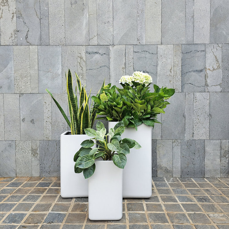 Pot à fleurs Kute Nest Elio Zen Fiberstone - blanc Santorini - H 19,5 po, H 19,7 po x l 11 po x P 11 po, Blanc