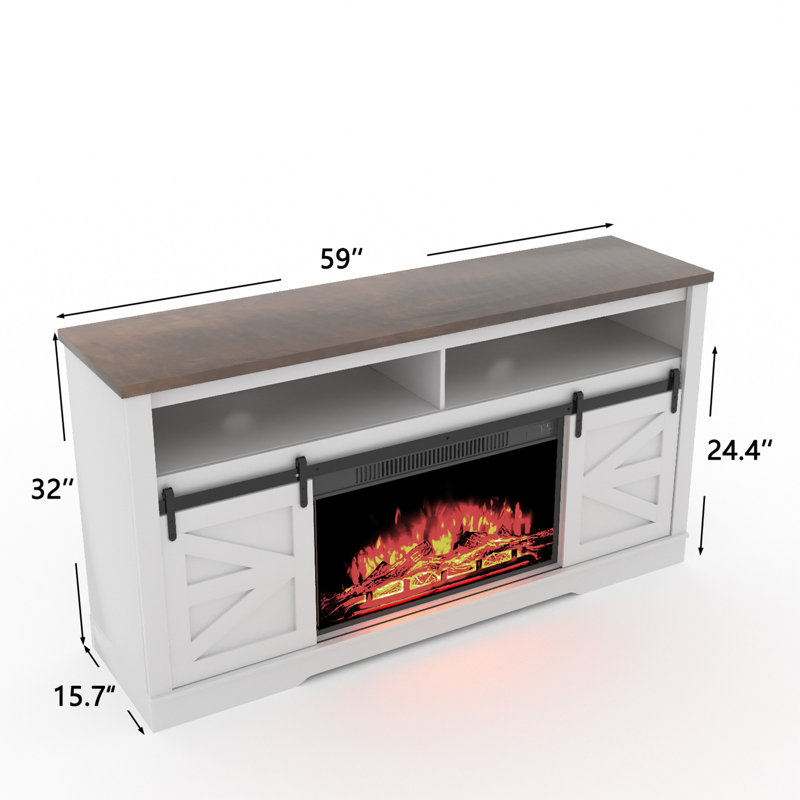 Thoa 58'' Media Console TV Stand For TVs Up To 65" With Electric Fireplace Included, White