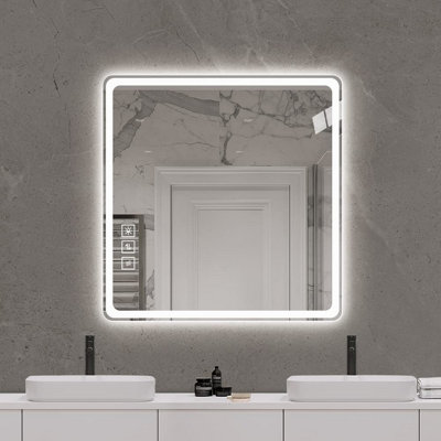 Miroir de salle de bain 36 po x 36 po à DEL avec miroirs de salle de bain avec lumières frontales anti-buée et sans miroir