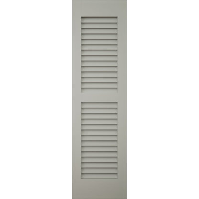 12"W x 83"H Americraft Two Equal Louver Exterior Real Wood Shutters (Per Pair), w/ Aluminum Shutter Caps, Hailstorm Gray