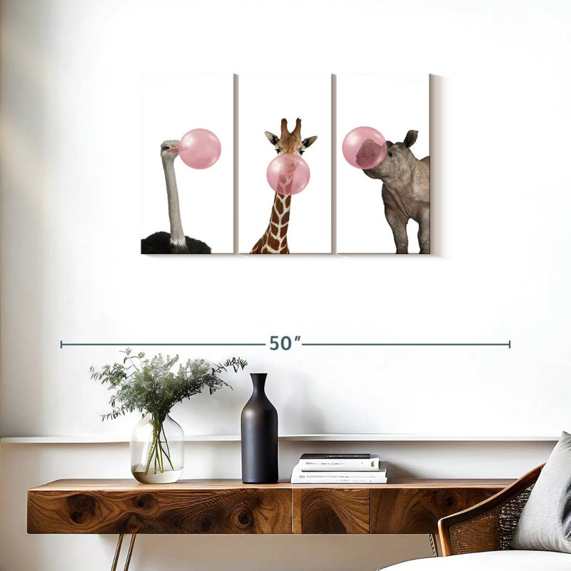 Ensemble de 3 animaux rigolos sur toile, H 20 po x l 33 po