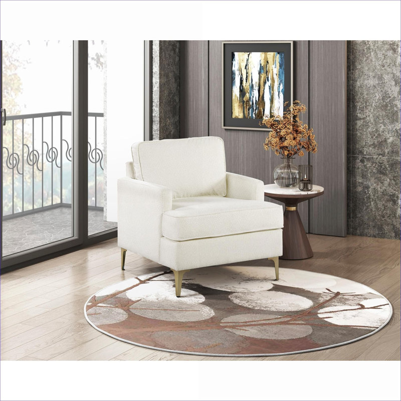 Fauteuil d'appoint de luxe, chenille rembourrée de finition beige avec pieds en métal doré brossé pour le salon