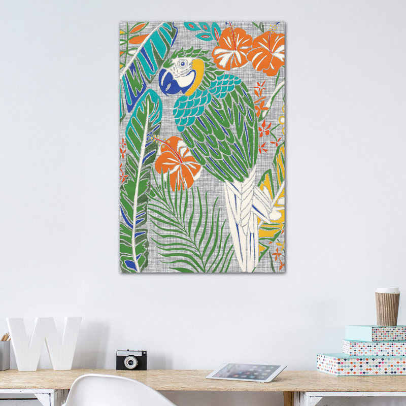 Ara tropical par Chariklia Zarris - impression d'art graphique, H 48 po x l 32 po x P 1,5 po, Toile tendue, Pas de tapis