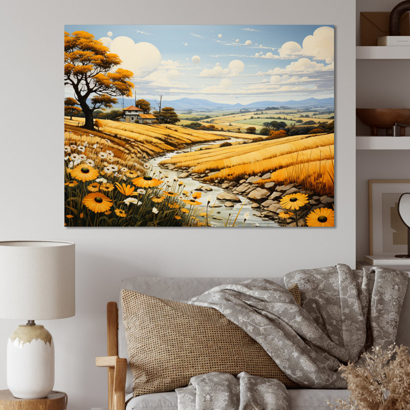 Countryside Yellow Fields Patchwork II - Modern Wall Art Prints, Toile tendue, H 30 po x l 40 po x P 1,5 po