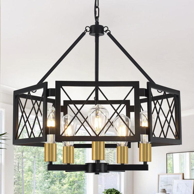 Luminaire suspendu géométrique 5 lumières Modern Farmhouse Chandelier