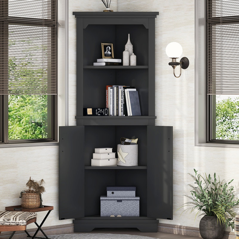 69.4" H X 29.3" W Corner 2 - Door Corner Storage Cabinet, Black