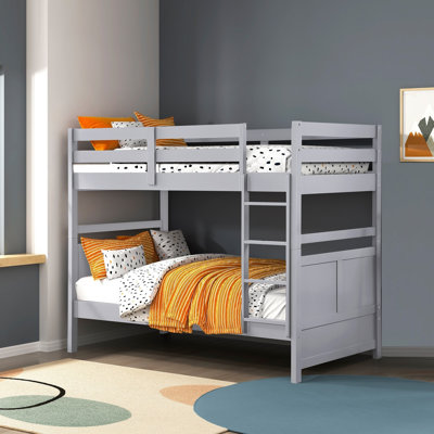 79,5 po x 44,0 po x 66,5 po, 1 pièce, en bois, lit superposé simple au-dessus d'un lit simple, blanc, garde-corps