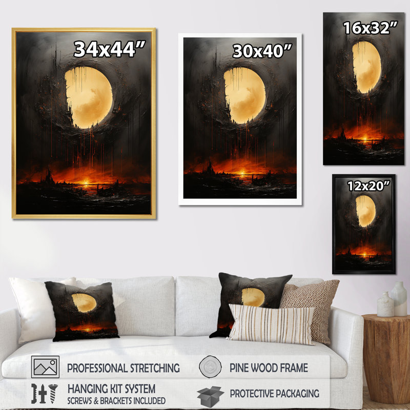 Lune, ébène, silence, éclipse, Cadre photo doré simple, H 40 po x l 30 po x P 1,5 po