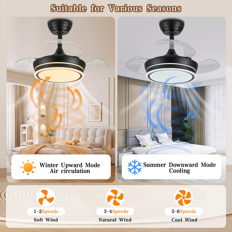 Ventilateur lustre en cristal 30 "Rgb, Noir
