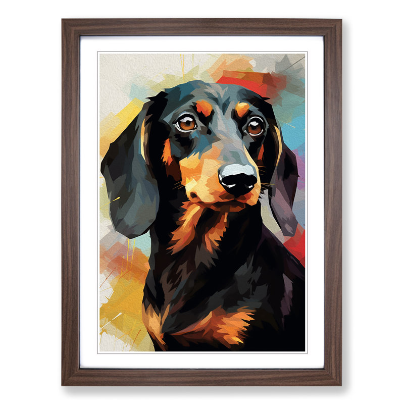 Dachshund Gestural - Single Picture Frame Print on Wood, Walnut, 46cm H x 34cm W x 2cm D