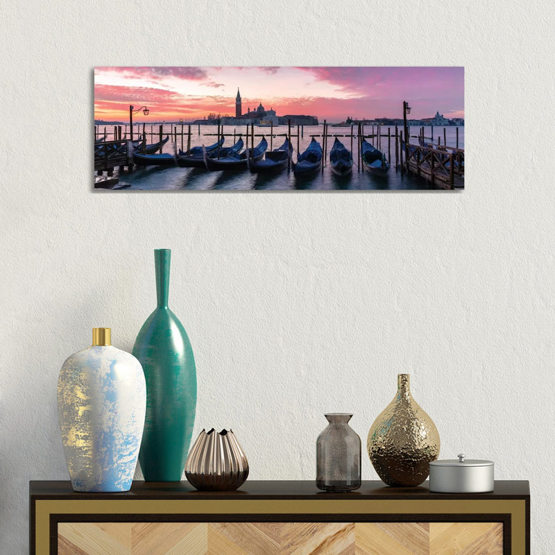 Gondolas, Venice by Matteo Colombo - Wrapped Canvas Panoramic Print, 30.48 cm H x 91.44 cm W x 1.91 cm D