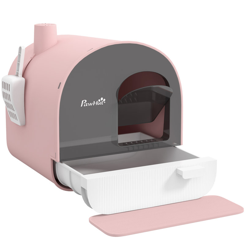 Enclosed Cat Litter Box, Litter Box with Lid with Scoop and Filter, Rose