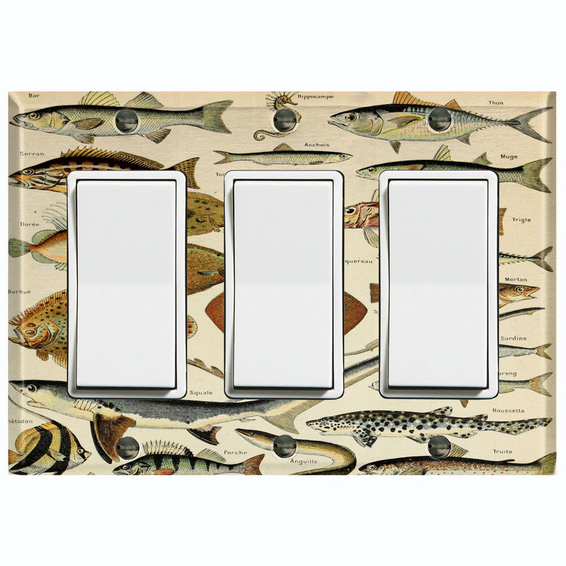 Couvercle de plaque d'interrupteur en métal; Bascule de taille standard US 2 - créatures de la mer, Triple GFI / berçant # 7