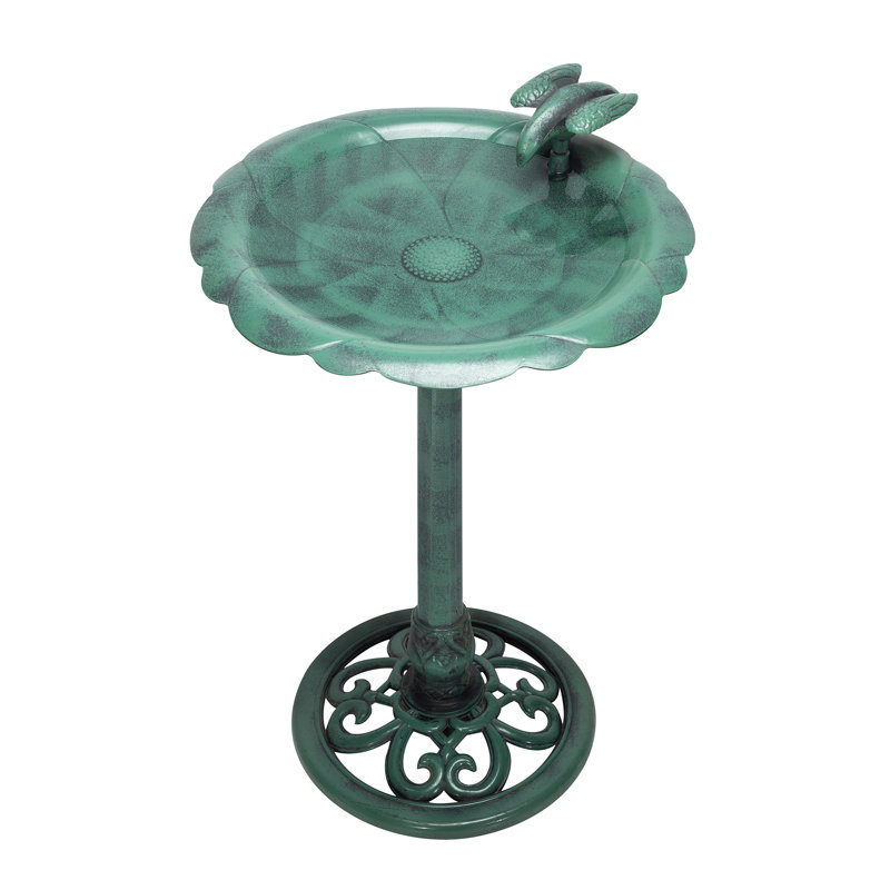 31" Tall Outdoor Antique Flower Birdbath with Bird Decoration Yard Statue, Durable Polypropylene Construction for Patio, Deck, or Yard