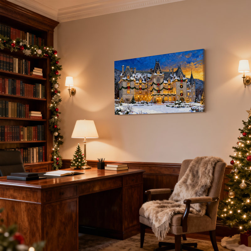 «Christmas Christmas Castle Snowy Evening Lights», ensemble de 3 impressions murales sur toile, H 12 po x l 18 po