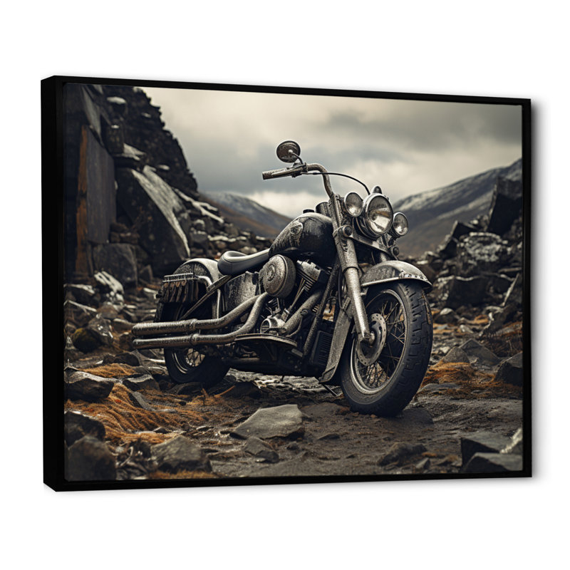 «Jarette Grey Moto», photographie de paysage monochrome encadrée, H 12 po x l 20 po x P 1 po, Cadre flottant noir