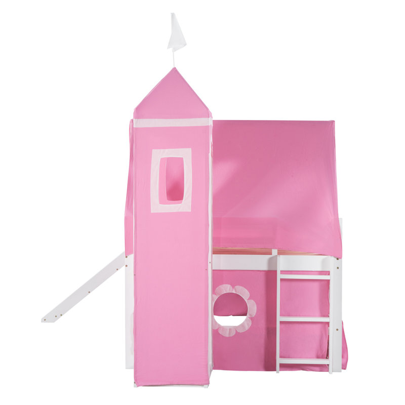 Queribus House Bed With Ladder And Storage Drawers, Solid Wood And Plywood, Twin, Pink