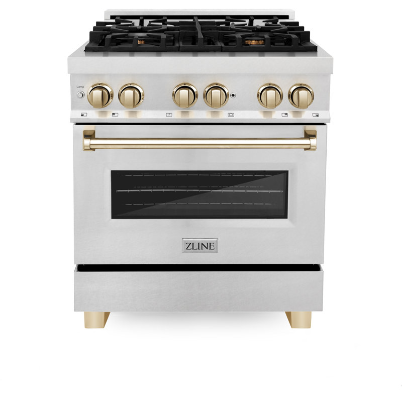 ZLINE Autograph Edition 30 in. 4.0 cu. ft. Legacy Dual Fuel Range with 4 Burner Gas Cooktop and Electric Convection Oven in Satin Stainless Steel