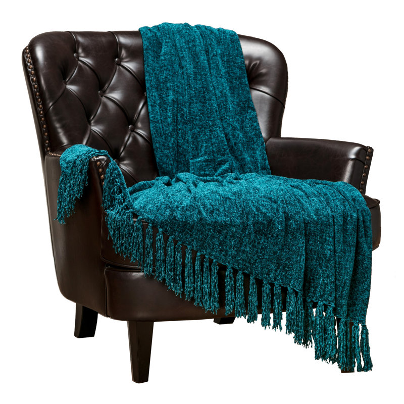  Couverture en chenille veloutée, Bleu sarcelle