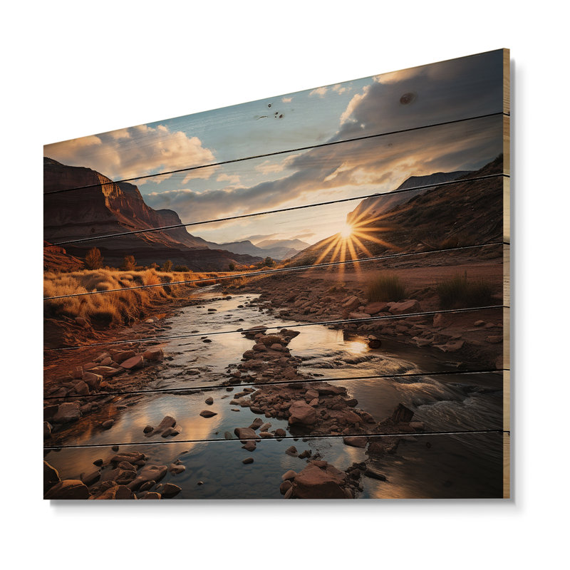 Coucher de soleil à Utah Mountain III - impression sur bois sans cadre, H 10 po x l 20 po x P 0,78 po