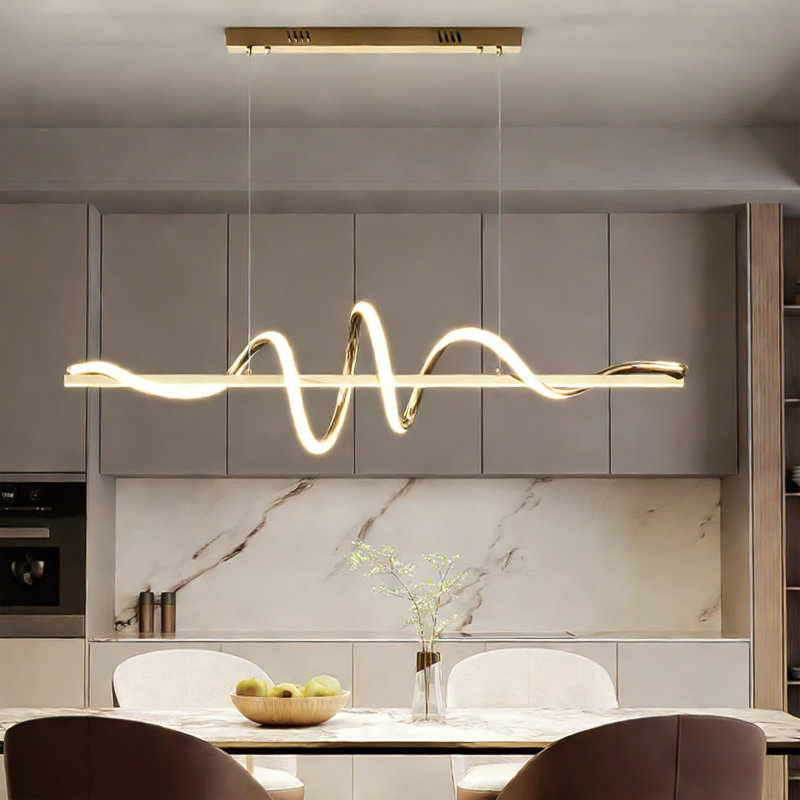 Luminaire suspendu ondulé pour salle à manger, style nordique moderne et luxueux, long luminaire linéaire à DEL pour îlot de cuisine et bar