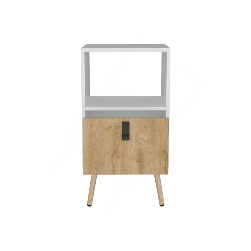 Grande table de chevet H 29 po avec tiroir et rangement fonctionnel, blanc / macadamia
