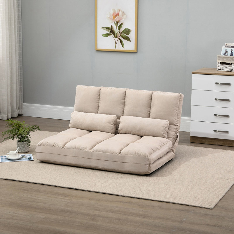Lit convertible beige, chaise de plancher pliante avec 2 coussins, réglable, peu encombrant et confortable - beige