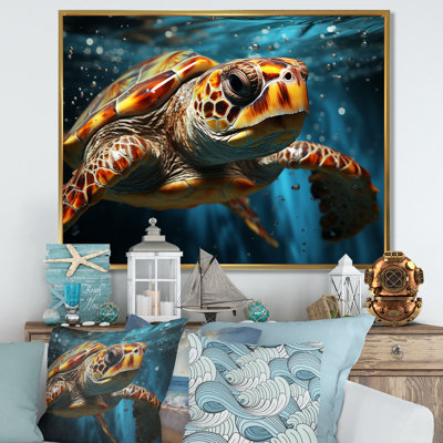 Représentation abstraite d'une tortue nageant sur toile
