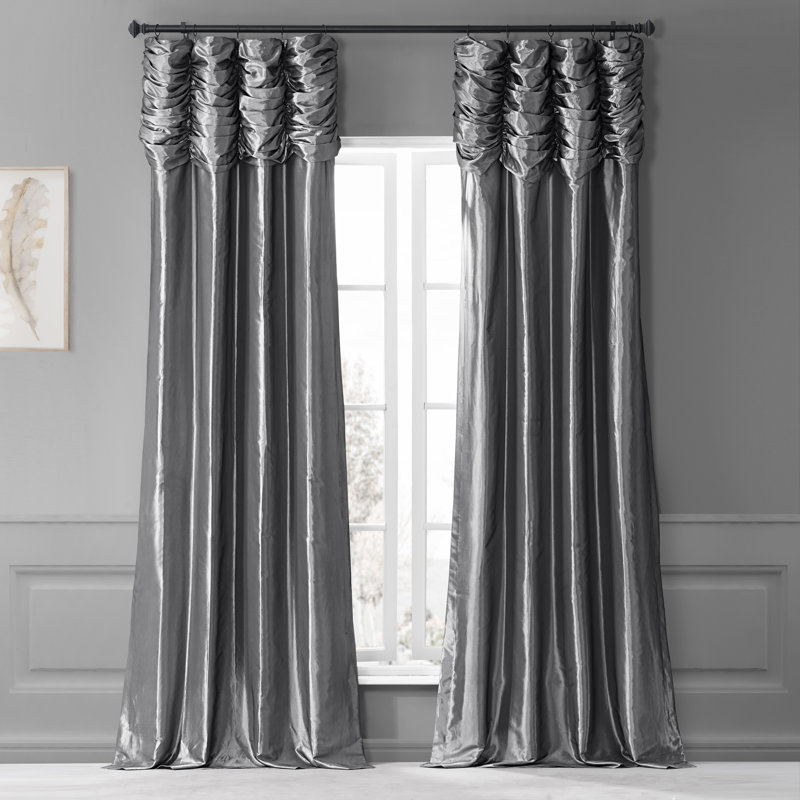Ryker Ruched Solid Faux Silk Taffeta Room Darkening Curtains for Bedroom & Living Room Curtains - Single Panel Drapes
